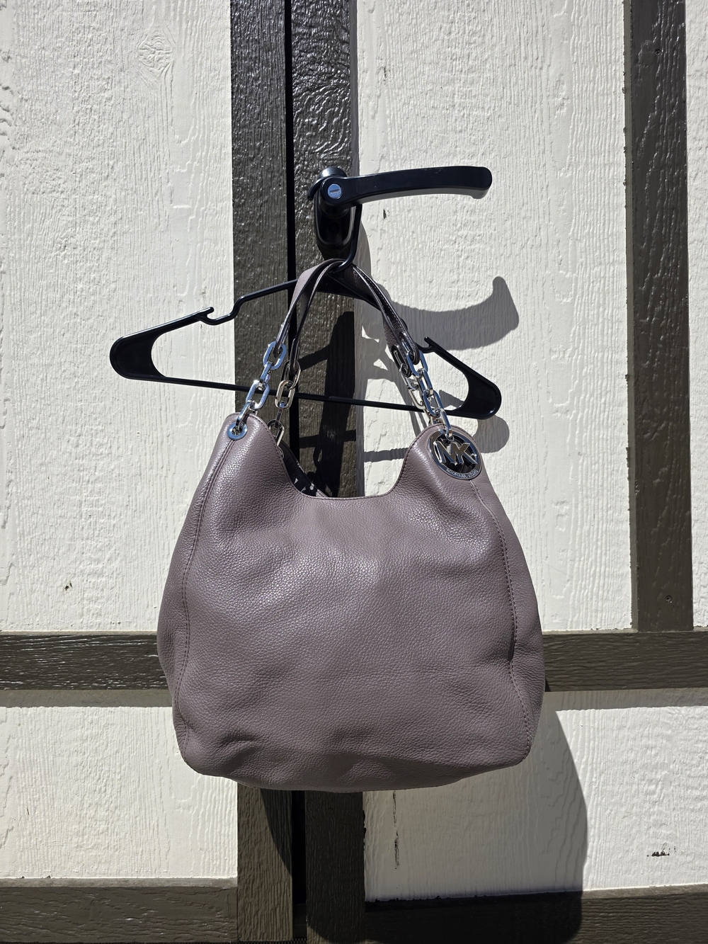 Michael Kors Fulton Large Leather Hobo Bag Grey Taupe NWOT